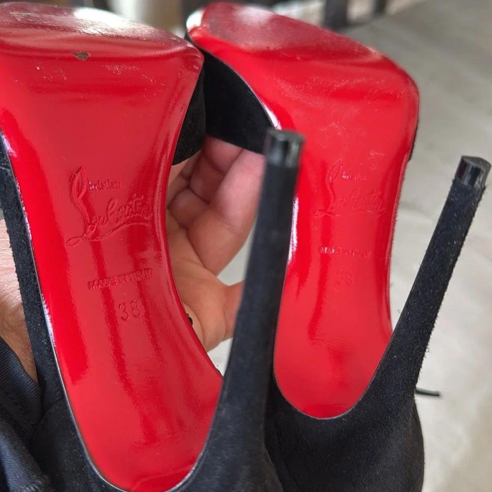 Christian Louboutin tsarou 100mm black suede stiletto pom Pom sz 38
